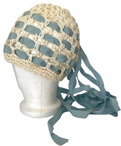 Mod 1960s White Textured Faux Straw Dome Hat Navy Sheer Scarf Bow Mod 1960s Coralie White Textured Faux Straw Dome Hat Navy  main image 3