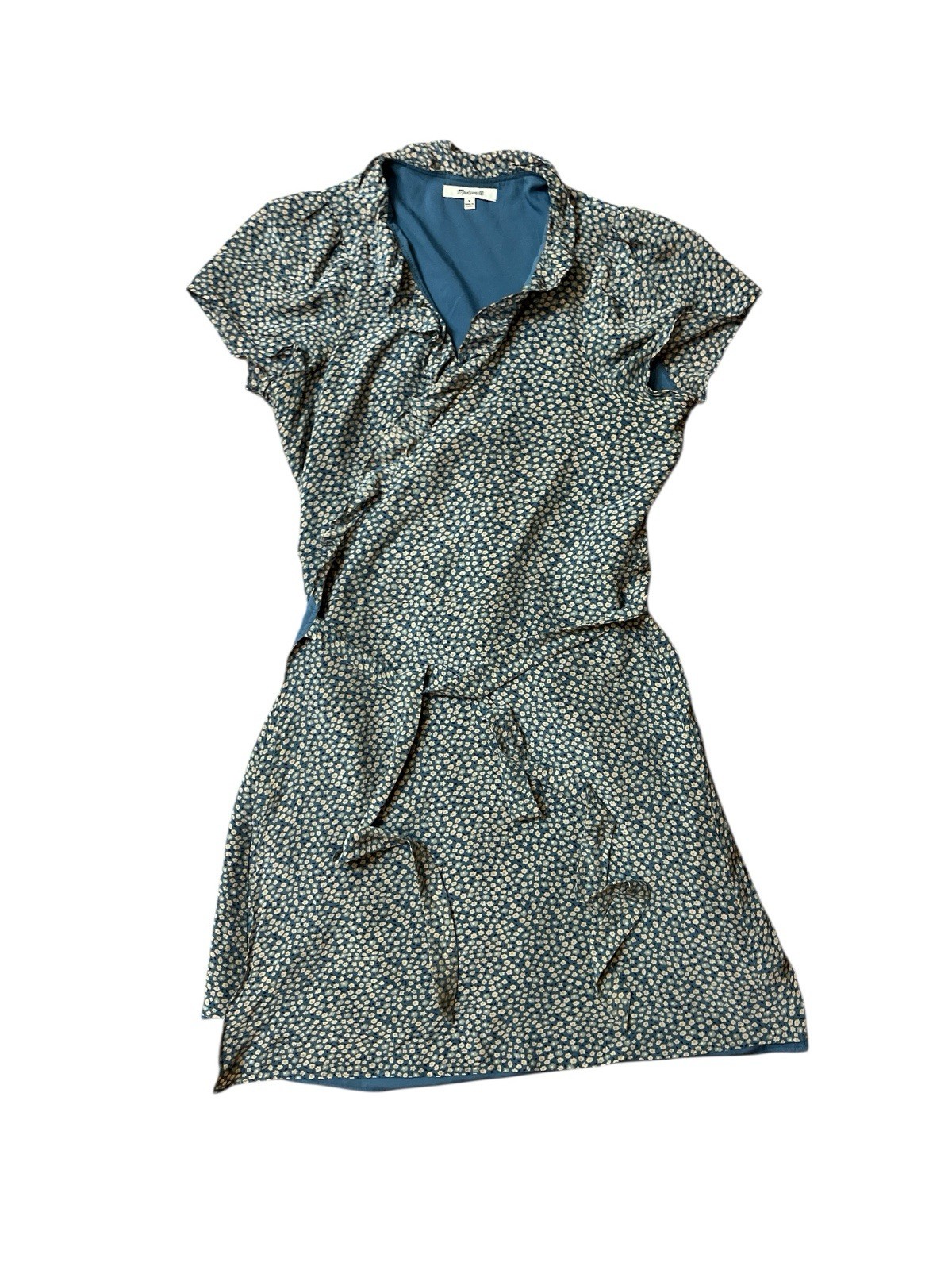 Madewell Blue yellow floral Ruffle-Front Polyester Waist tie Top Size M