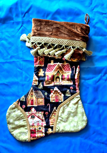 hand made large 21" Christmas stocking ginger bread houses velour and tassels