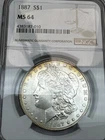 1887 $1 Morgan Silver Dollar - NGC MS64 Brown Label Toning