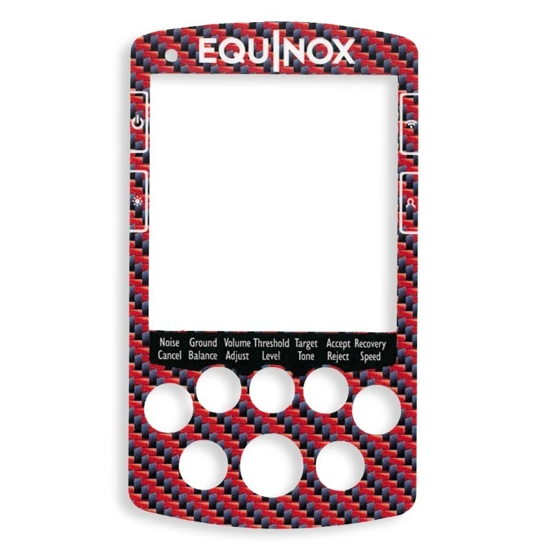 DETECTING-INNOVATIONS Pegatina teclado vinilo Minelab Equinox 600/800 carbono rojo, idioma inglés