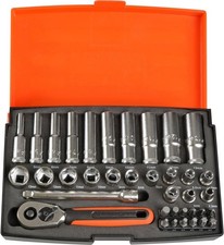 Bahco SL25L Socket Set  1/4" Deep 37 Piece + Mini Ratchet & Screwdriver Bits Kit