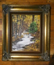 LANDSCAPE WITH STREAM Impressionist  OIL PAINTING Signed-PURDY-Gold Gilt Frame
