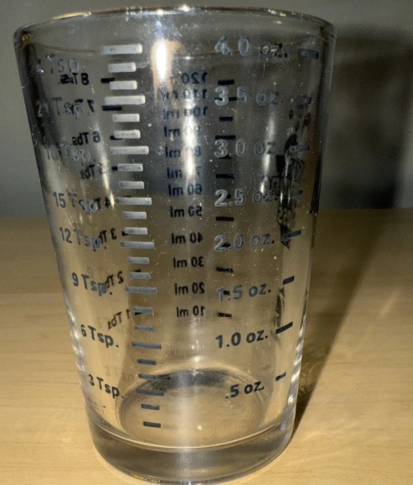 Taza medidora pequeña de vidrio artesanal de cocina - ml, cucharadita tbsp, fl. oz. Foto 4 de 4