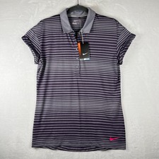 NIKE Sport Womens Golf Polo Size M Dry Fit Collar Purple Gray Button Front NWT