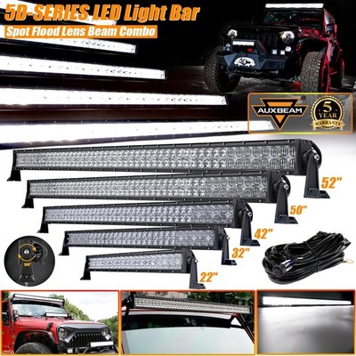 AUXBEAM 5D Lens Curved/Stright LED Light Bar Combo Offroad Lamp 22/32/42/50/52''
