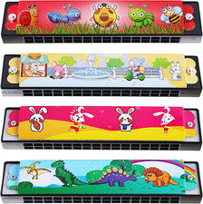 Harmonica Party Favors,4Pcs Cartoon Harmonicas Key of C 16 Hole Harmonica for Bi