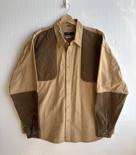 Orvis Men's Khaki & Brown Shooting Hunting Shirts Button Up Long Sleeve Size 2XL