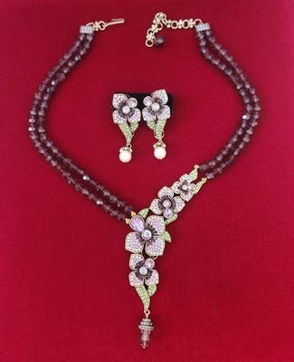 Heidi Daus Inspired Purple Floral Necklace And Earring Set