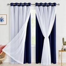 Blackout Curtains with Sheer Overlay 84 Inches Long, Thermal Insulated Mix 
