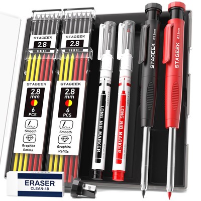 2PCS Carpenter Pencils with Sharpener, Heavy Duty Woodworking Tools, Mechanic...