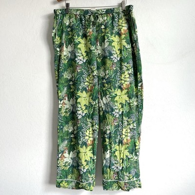 Printfresh Pajama Pants Bottoms XL Tropical Oasis Elastic Waist Pockets Green
