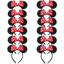 12 Pcs Minnie Mouse Ear Hair Bows Red Pink Polka Dot Headbands for Girls