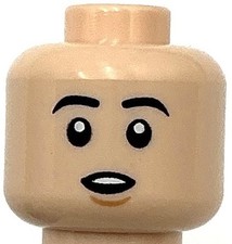 Lego New Light Nougat Minifigure Head Dual Sided Black Eyebrows Open Mouth Smile