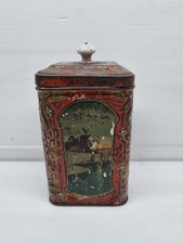 RAR antik Deckeldose Blech Delfter Motiv Porzellan-Knauf um 1900