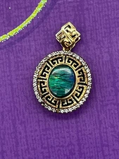 TOTO TJC Sterling Silver Opal Halo Greek Key Accent Pendent Necklace