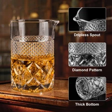 Cocktail Mixing Glass - Premium 22Oz - Solid, Stable, Sturdy Hand Blown Cryst...
