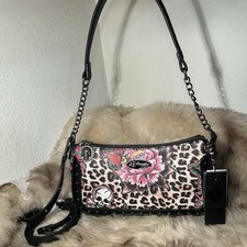 NWT Ed Hardy Studded Shoulder / Crossbody Bag - Skulls Flowers - Leopard Print