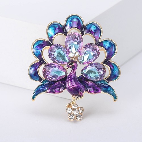Style Peacock Bird Rhinestone Crystal Cyan Brooch Pin Pendant Flower Jewelry