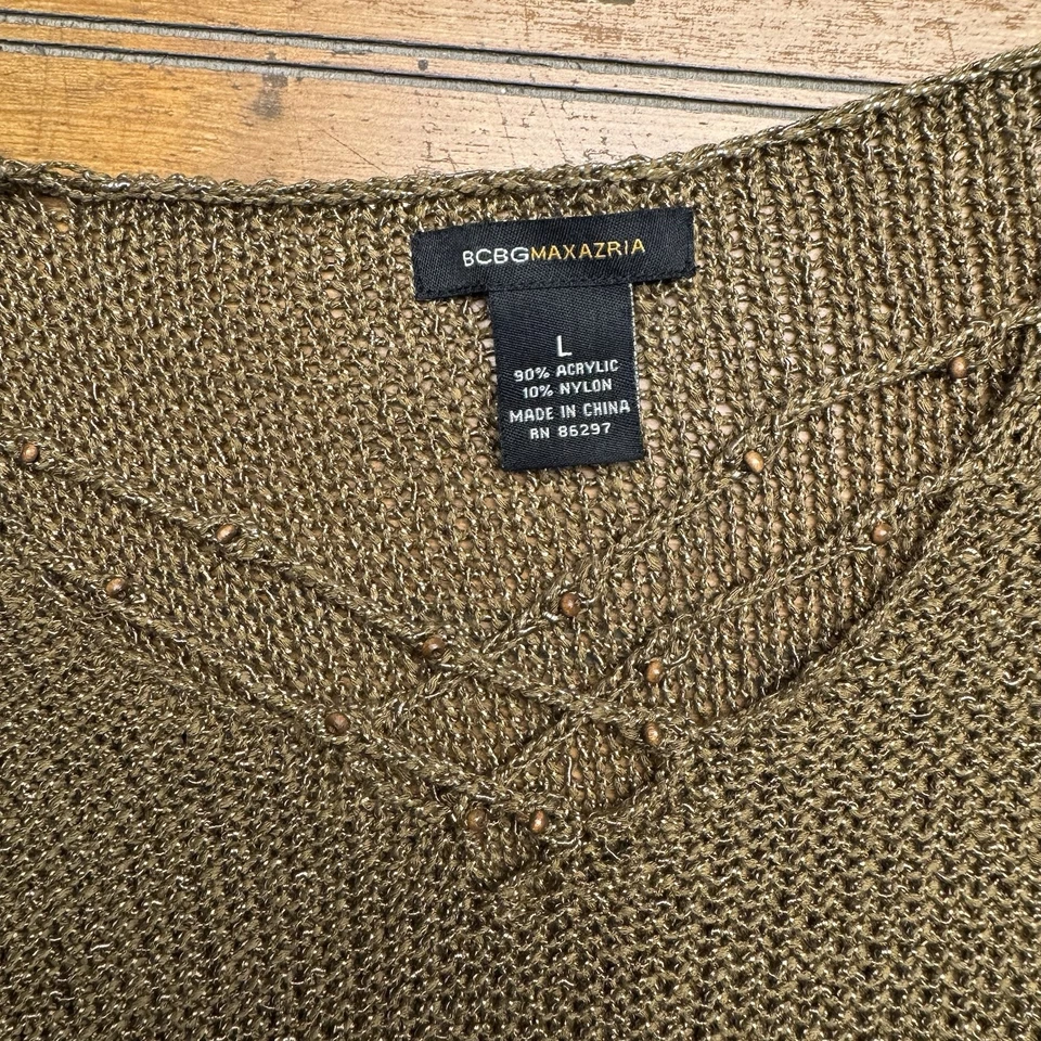 BCBGMAXAZRIA бисером богемный классический коричневый открытый вязаный свитер размер большой Bcbg - Изображение 4 из 4