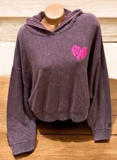 Victoria Secret Pink Hoodie Distressed Cropped Hot Pink Logo Size XL