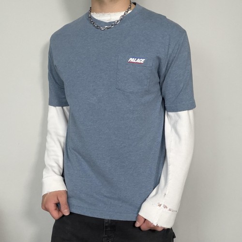 Palace Skateboards Shirt Mens Medium Blue Skateboarding Pocket Logo Tee Top - 第 1/9 張圖片