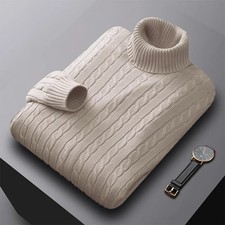 Men’s Turtleneck Sweater Winter Warm Roll Neck Knitted Jumper Pullover Casual To
