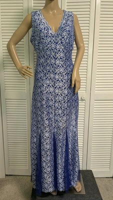#ad #ad Candalite Roya Blue Maxi Dress M Silver Sequin Scallop Neckline Gown Mesh Sheath $24.99