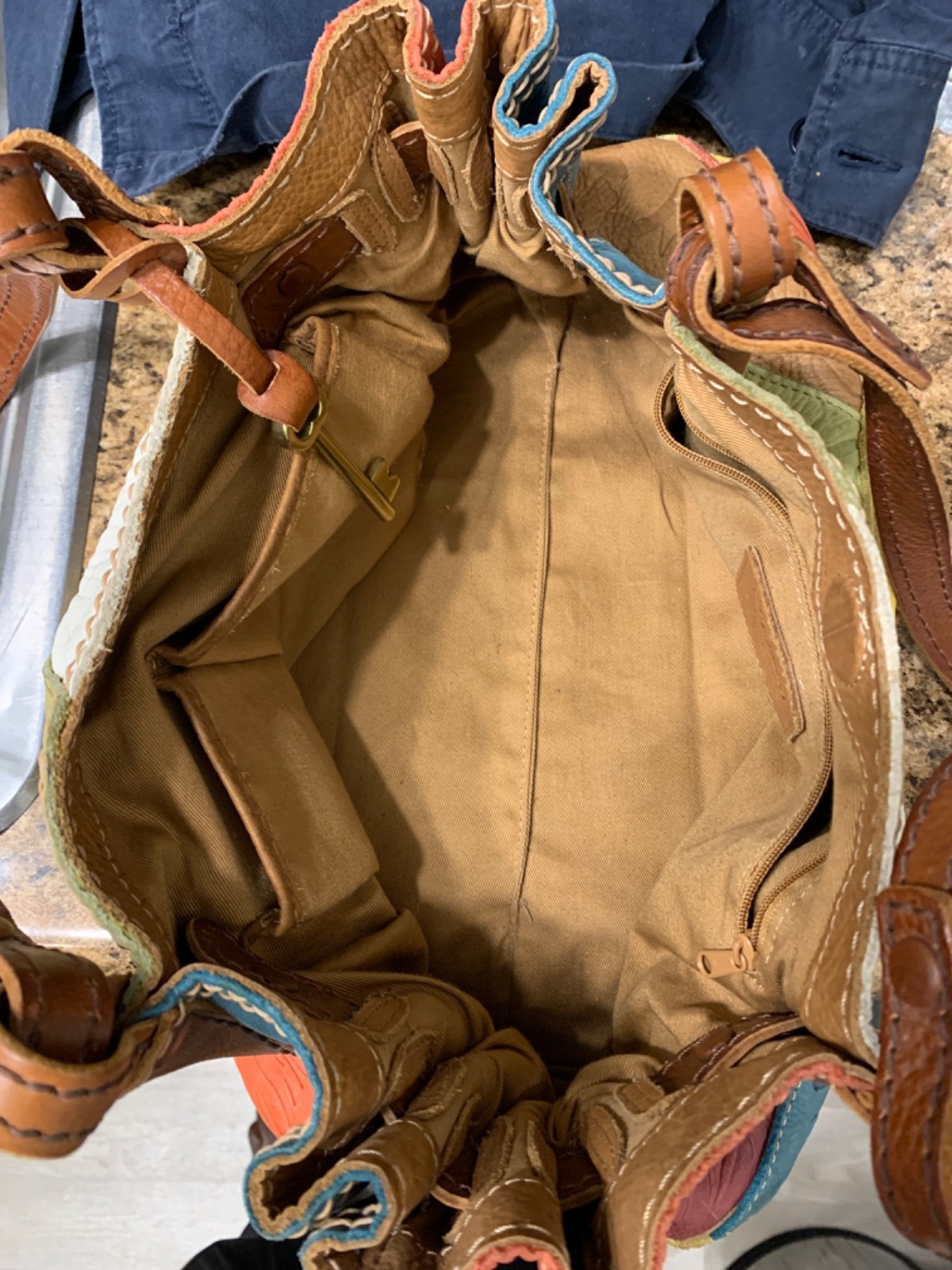 Fossil Leather Patchwork Shoulder Bag Multicolor … - image 7