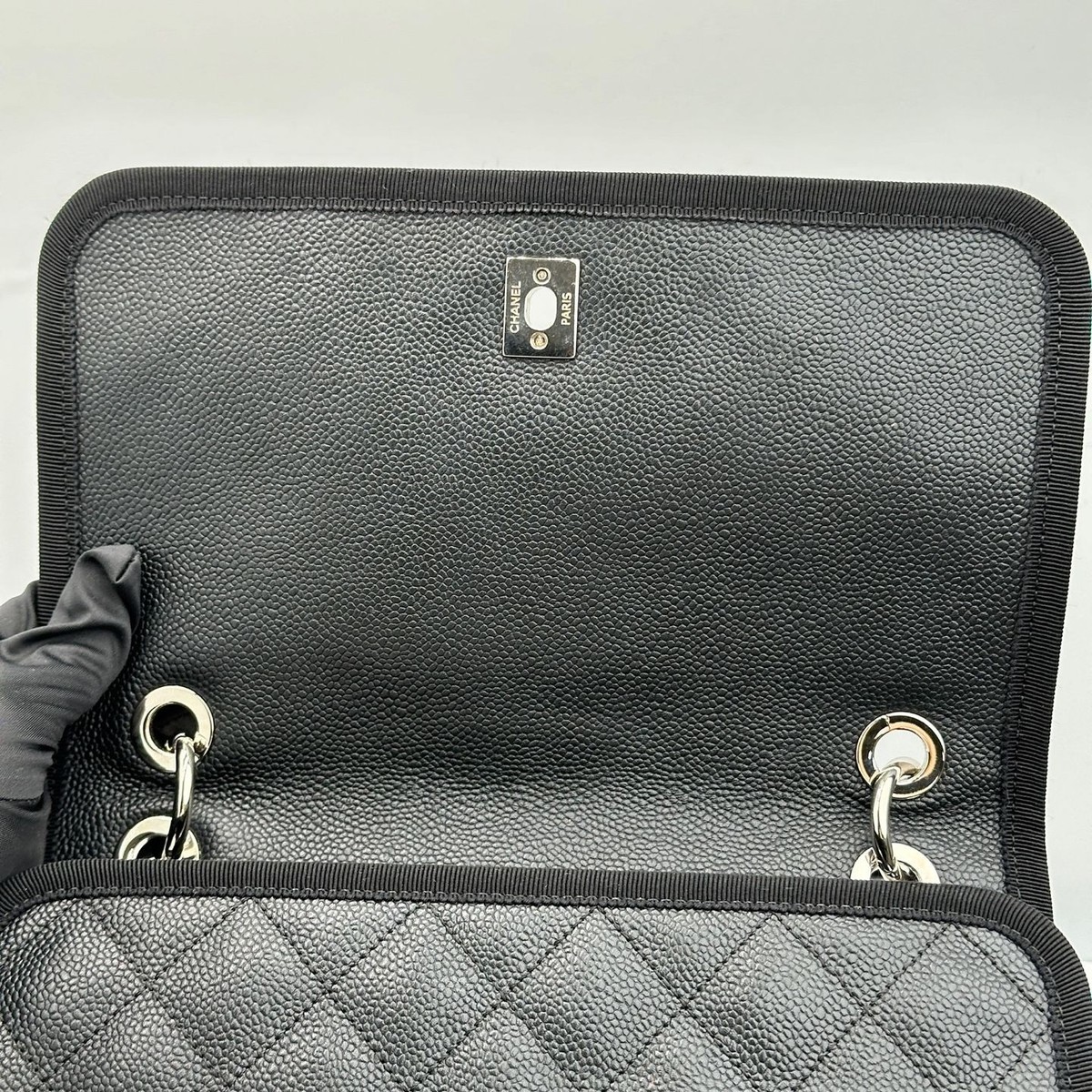 CHANEL Season Flap Bag Top Handle Black Silver Hardware 25