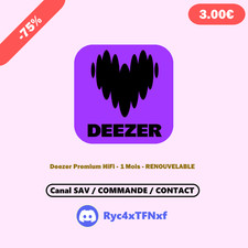 ACTIVATION ABONNEMENT DEEZER PREMIUM Hi-Fi - 1 MOIS - RENOUVELABLE