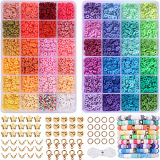 QUEFE 4800Pcs Clay Beads for Bracelet Making Kit 48 Colors Flat round Polymer
