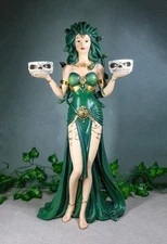 Large Greek Gorgon Goddess Medusa In Green Gown Dual Votive Candleholders Statue