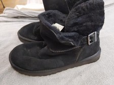 UGG Boots Womens Size 8 Black Suede Shearling Buckle Short Winter Shoes 1019639