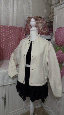ZARA Milky Cream Varsity Jacket Basic Outerwear Casual Bomber Jacket with Button