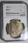 1889 Morgan Silver Dollar Toned NGC MS63 #204 Rainbow Reverse