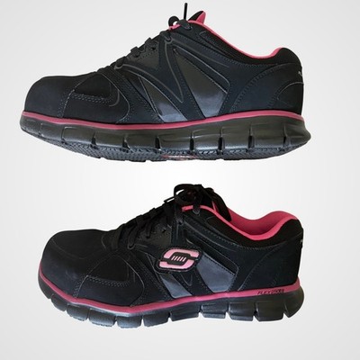 Skechers Work Flex Sole Alloy Toe Slip Resistant Sneaker Shoes Black 9EW NEW