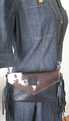 STS Ranchwear Cowhide Envelope Crossbody Hair On Hide Fringed Bag Small Purse