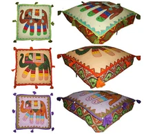 Elephant pillow cover ottoman floor square seat applique patchwork embroidery