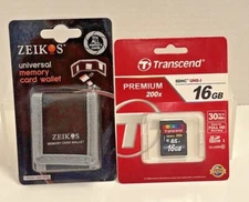 Zeikos Memory Card Case AND Transend 16 GB Memory Card - LOT/SET