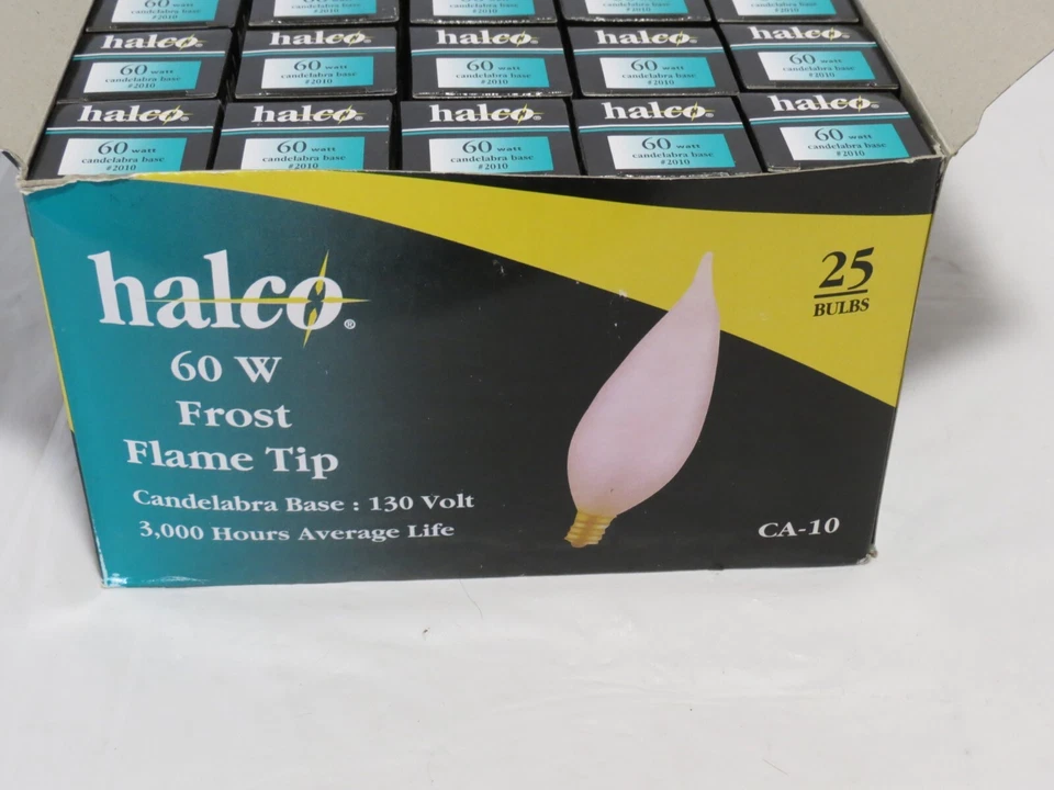 Halco 60 Watt  CFF60 # 2010 CA-10 Frost Flame Tip w/ Candelabra Base Case of 25 - Image 2 of 4