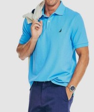  70 Nautica Men's Blue Sustainably-Crafted Short-Sleeve Deck Polo Shirt Size S