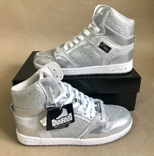 Pastry Glam Pie Glitter High-Top Sneaker Dance Shoes, Silver, Women Size 6, NEW!