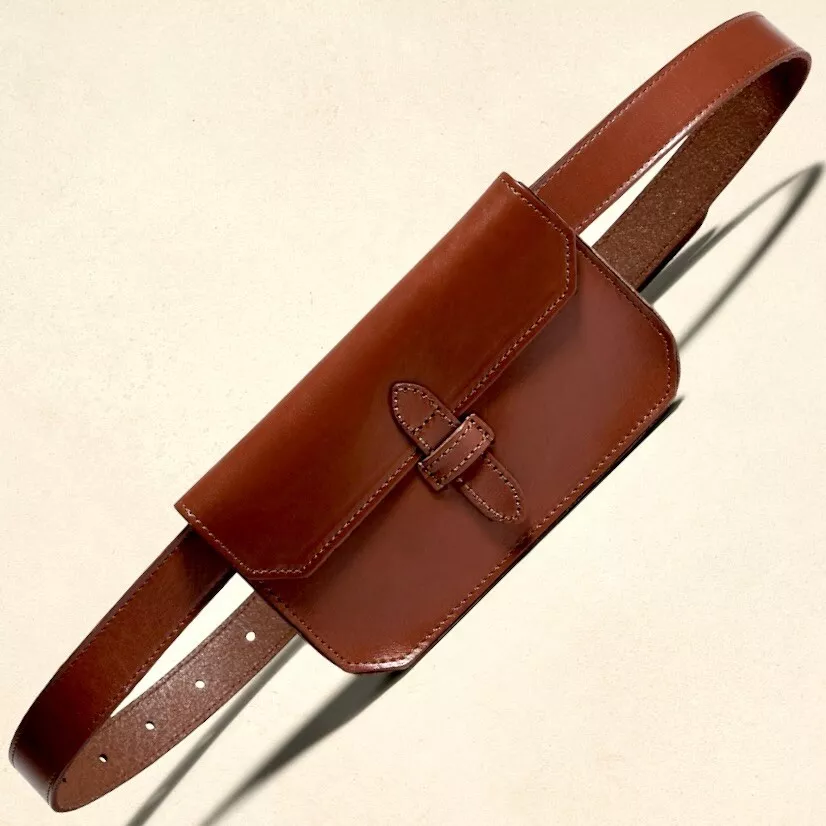 Cognac Color Mini Leather Belt Pouch, Ideal for credit or business