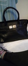 Onna Ehrlich New Maya Black Pebbled Leather Double Handle Purse