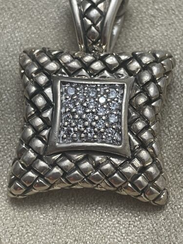 Scott Kay 925 Sterling Silver Diamond Square Basket Weave Pendant - Picture 4 of 10