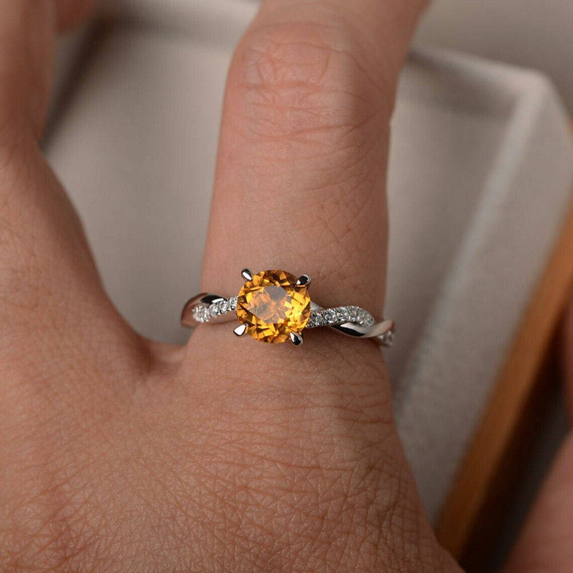 Natural Citrine Engagement Ring 925 Sterling Silver Ring Any Size
