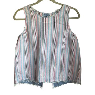 Hem & thread Womens Sz Small Sleeveles striped top Cotton Back Buttons Coastal
