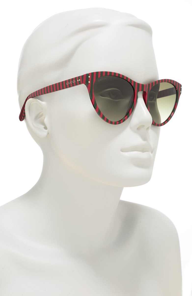 GUCCI GG0569S 005 RED/GREEN STRIPES GRADIENT GREEN CAT EYE GUCCI GG0569S 005 RED/GREEN STRIPES GRADIENT GREEN CAT EYE