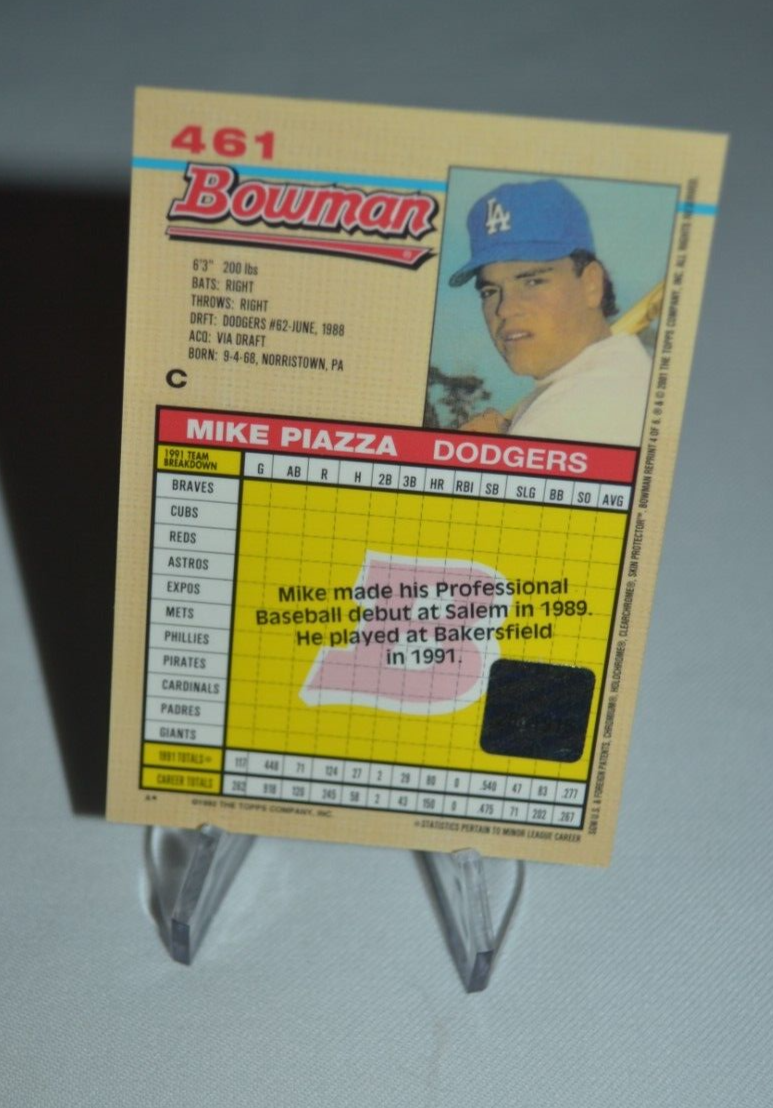 2001 TOPPS - 92 BOWMAN REPRINT CHROME MIKE PIAZZA GAME USED
